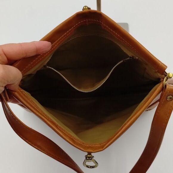 Chestnut brown pop open vintage purse shoulder bag faux leather gold hardware - Picture 10 of 12